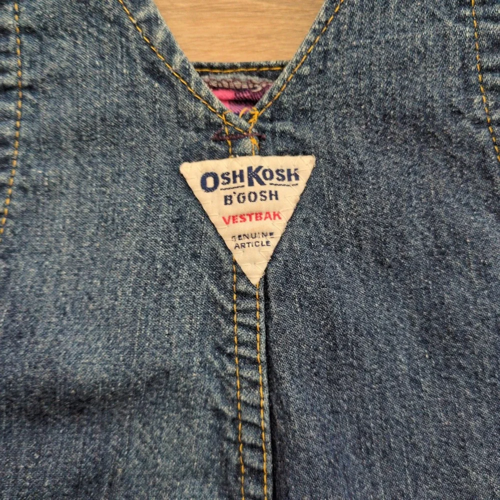 Vtg OshKosh Bgosh Flannel Lined Denim Overalls Blue Pink Plaid Vestbak 18M